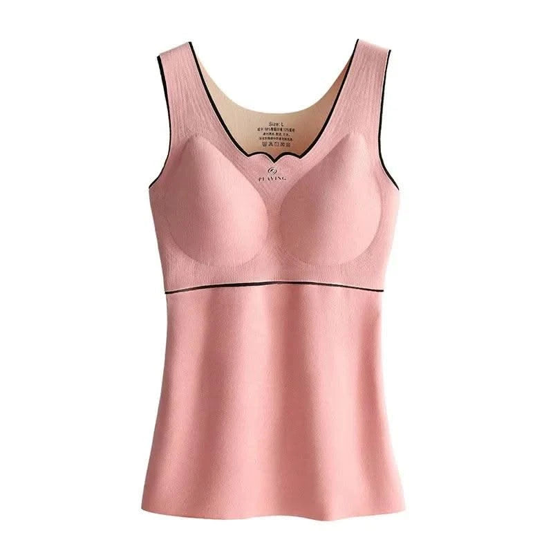 Thermal Underwear Velvet Vest Winter Women’s Solid Bottom with Chest Pad Camisole Slim Warm Sling Vest Female Thermal Underwear