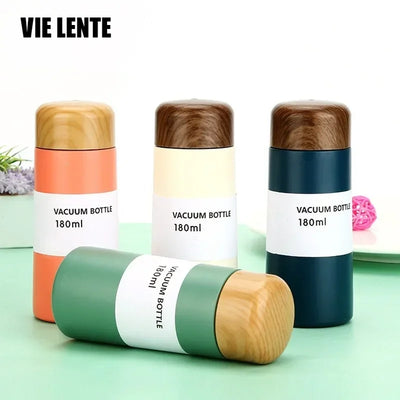 180Ml Bullet Pocket Mini Cute Wood Grain Stainless Steel Thermos Cup Coffee Travel Mug Small Fresh Portable  Outdoor Coffee Cup