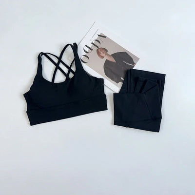2 Pieces Yoga Set Women Gym Set Workout Clothes Sports Suits High Waist Leggings Cross Straps Fitness Bra Running Tracksuit👚👍️