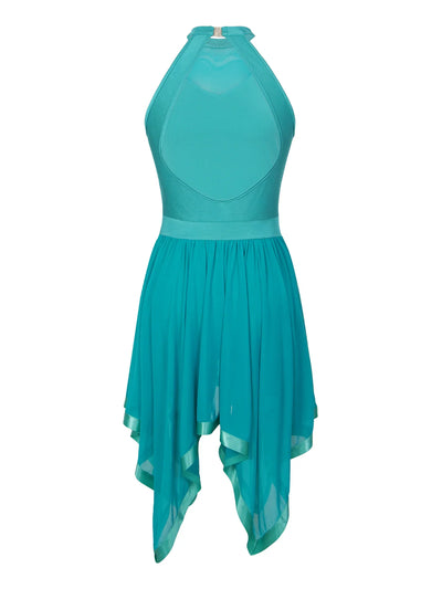 Elegant Ballet Leotards Dance Dress For Women Shiny Sequins Asymmetrical Hem Mesh Lyrical Dresses Prom Performance Costume