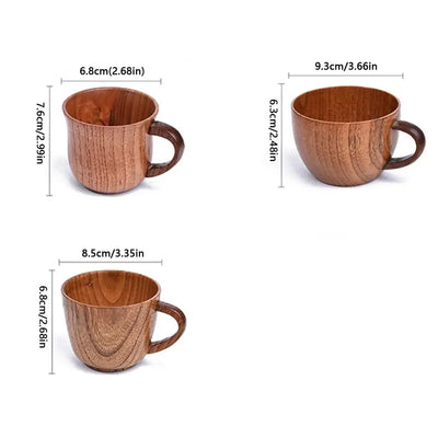 Drinkware Vintage Wooden Tea Cup Handmade Japanese Style Wood Coffee Mug with Handle Solid Wood Drinking Cup for Milk Hot Drinks