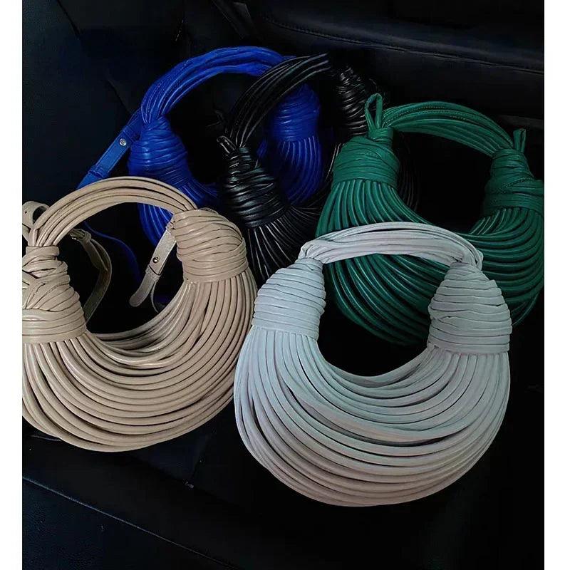 Handbags for women 2025 new in gold luxury designer brand handwoven noodle bags rope knotted pulled hobo silver evening