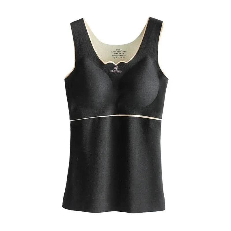 Thermal Underwear Velvet Vest Winter Women’s Solid Bottom with Chest Pad Camisole Slim Warm Sling Vest Female Thermal Underwear