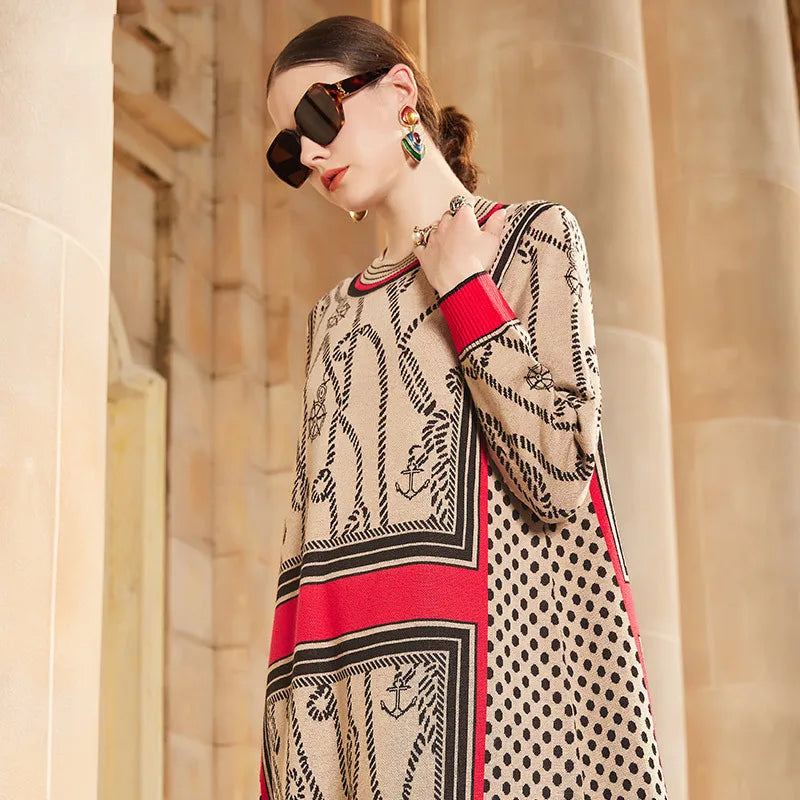 Sweater Dresses Women's Knitted Dress For Spring Autumn 2024 New Half Turtleneck Pullover Loose Thicken Warm Bottom Clothing