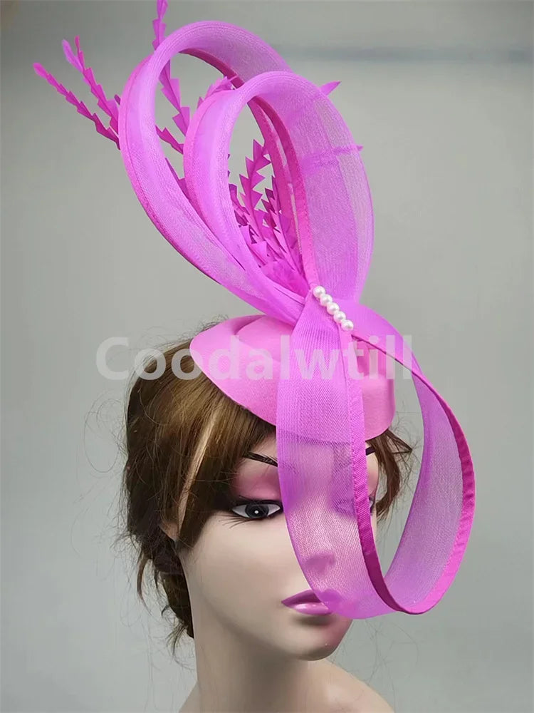 Ladies Royal Ascot Chapeau Cap Wedding Fascinator Hat Headpiece Women Church Party Pillbox With Headband Bride Party Fascinators