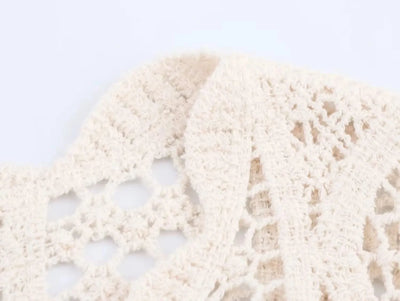 Summer Bohemian Women Loose DRESS Suits Hook Flower Hollow Out Bat Sleeve Shirt+Tassels Drawstring Bodycon Skirt Vacation Sets