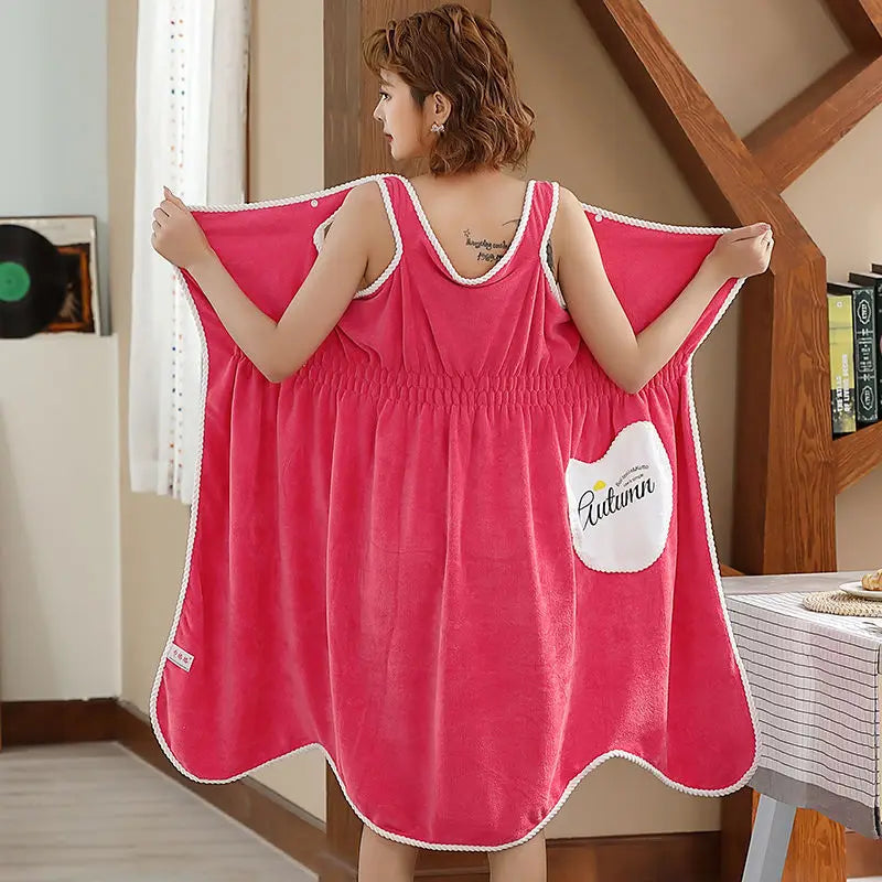 Wearable Superfine Fiber Bathrobe Woman Shower