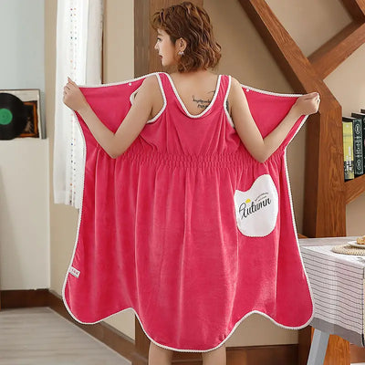 Wearable Superfine Fiber Bathrobe Woman Shower