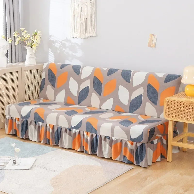1/2/3Seater Sofa Bed Cover with Elastic Printing Seat Cover Armless Sofa Bed Cover Sofa Covers for Living Room Home Decor