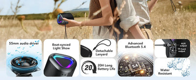 Bluetooth Speaker, 2025 Portable Wireless Speakers with Led Light, Bluetooth 5.4, 24H Playtime, Enhanced Bass, IPX7 Waterproof