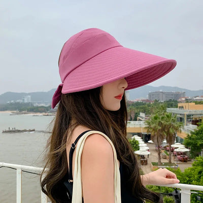 COKK Summer Hat Women Empty Top Foldable Sunhat Sunscreen Hats For Women Solid Color With Bow Ladies Hats Beach Cap Sun Hat