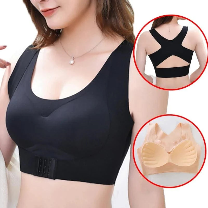 Women Push Up Bra Posture Corrector Bralette Front Closure Cross Back Tops