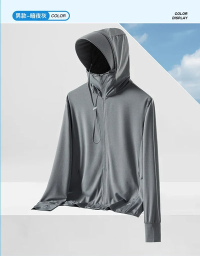 Summer Men's UPF 50+ UV Protection Lightweight Hoodie Long Sleeve SPF Jacket