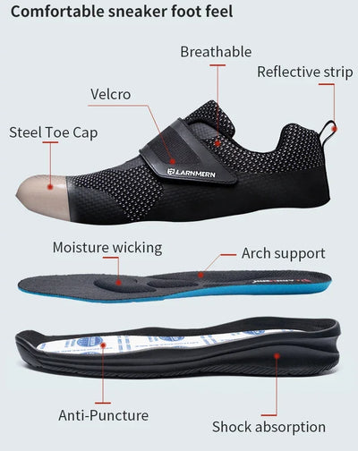 LARNMERN Men's Safety Shoes Steel Toe Construction Protective Footwear Lightweight 3D Shockproof Work Sneaker Shoes Size 42