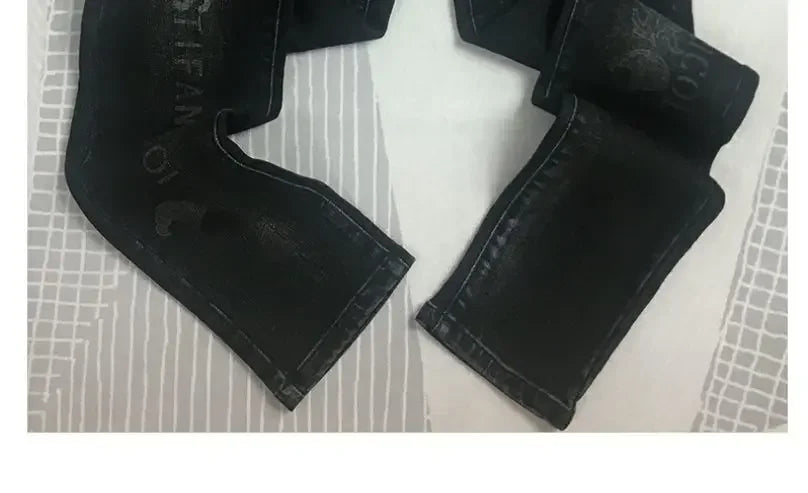 Fashion Original Luxury Boyfriend Black Harajuku Stretch Designer Eagle Printed Cowboy Graphic Jeans for Men Denim Trousers Male