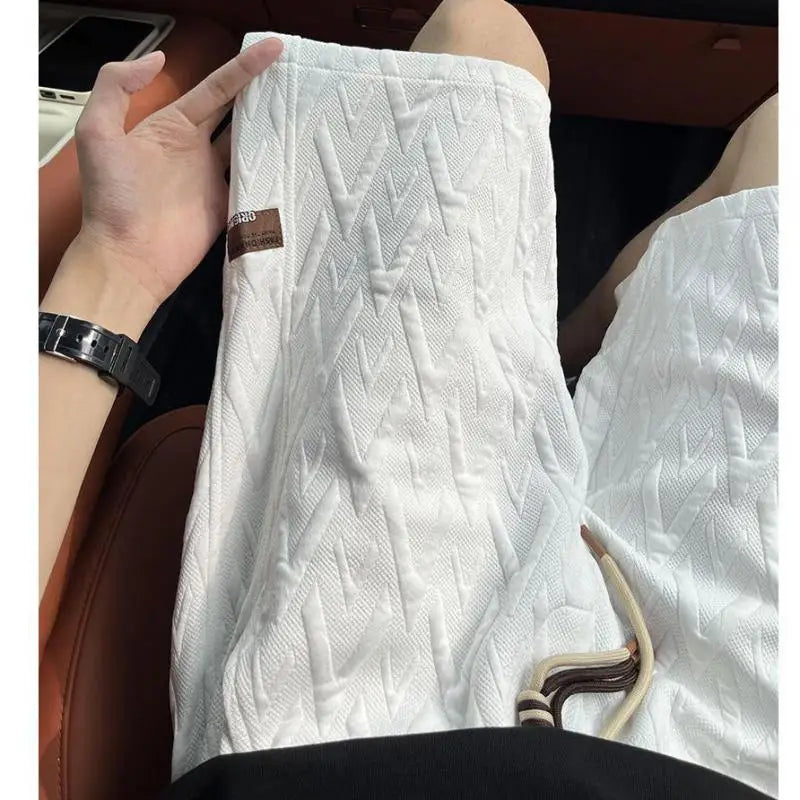 M-XXXXXL Plus Men's 2025 Summer Jacquard Shorts - Trendy 5-Inch Couple's Casual Shorts with Streetwear Style & Breathable Fabric