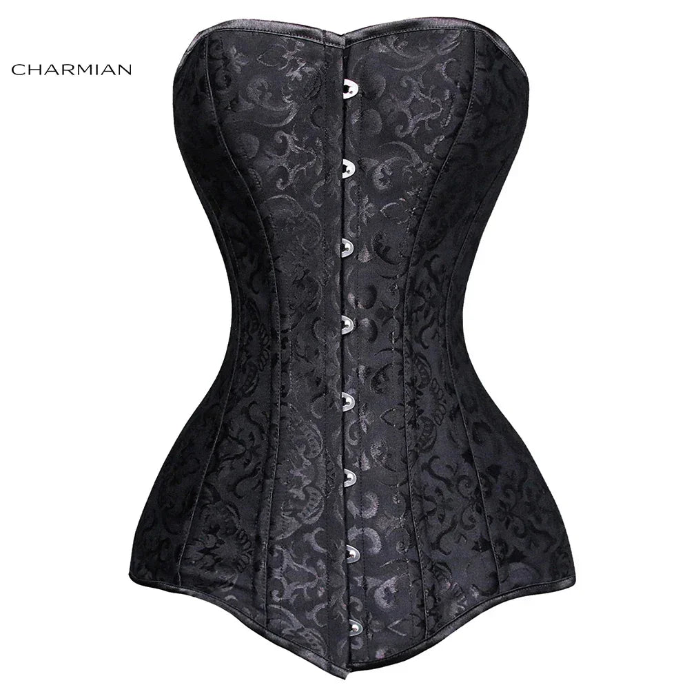 Charmian Black Corsets For Woman Sexy 22 Steel Boned Long Torso Plus Size Brocade Hourglass Shapewear White Corset Waist Trainer