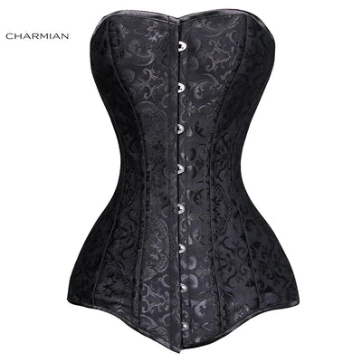 Charmian Black Corsets For Woman Sexy 22 Steel Boned Long Torso Plus Size Brocade Hourglass Shapewear White Corset Waist Trainer