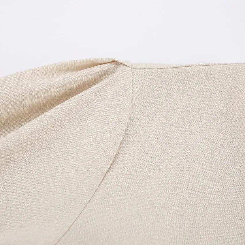 Retro Cotton Linen Women'S Summer Dress Sexy V-Neck Puff Sleeve Long Maxi Birthday Graduation Dresses Beach Sundress Robe Femmes