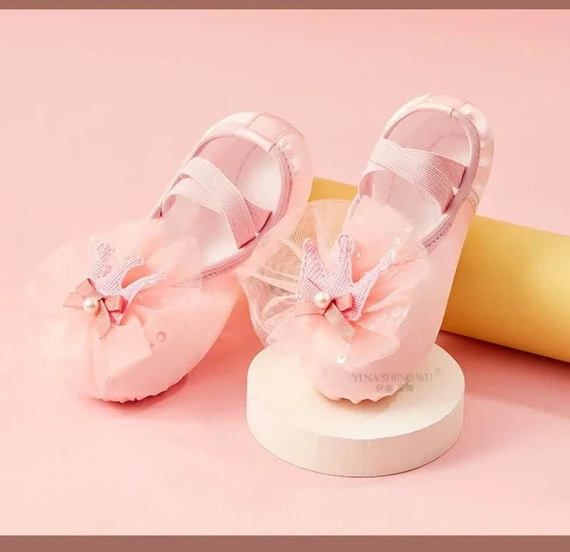 Ballet Dance Shoes for Children's Ballet Latin Dance Soft Sole Slippers Children Dance Practise Ballerina Crown Training Shoes