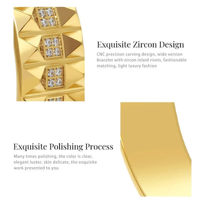 VAROLE Pyramid Bracelet For Women Gold Color Statement Cubic Zircon Bangle Stainless Steel Fashion Jewelry Pulseras Mujer