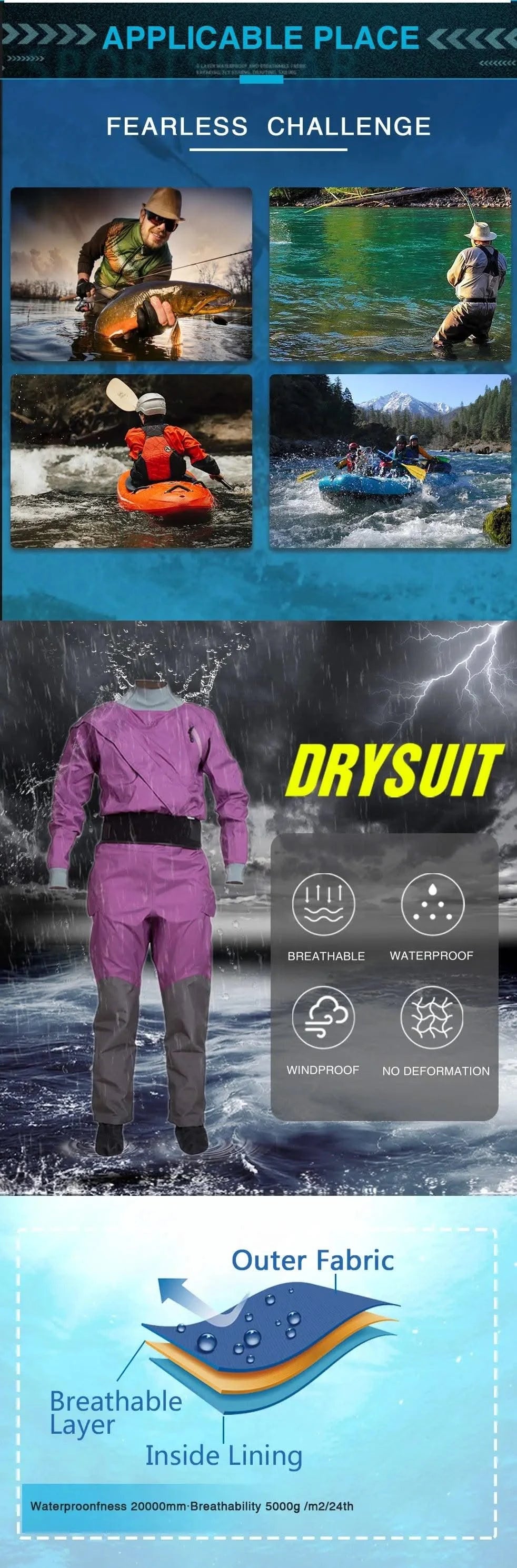 Drysuit Women's Outdoor Water Sports Equipment Rubber Neck Cover Rubber Sleeve Cover Airtight Zipper Waterproof