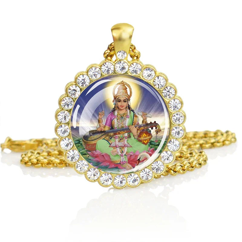 Hinduism Necklace Ganesha Goddess Kashmi Vishnu Rhinestone Pendant Shiva Amulet Charms Necklaces Women Indian Buddhism Jewelry