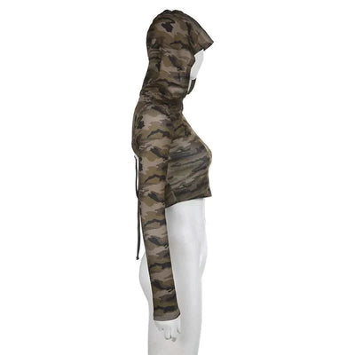 American Camo Streetwear Tops Women Back Hollow Out