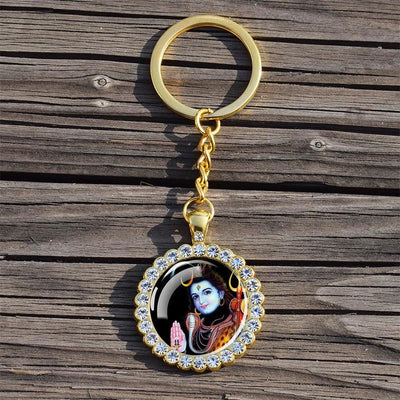 Shiva Nataraja Keychain Buddhist Jewelry Lakshmi Goddess Rhinestone Pendant Hinduism Amulet Keyring Gift