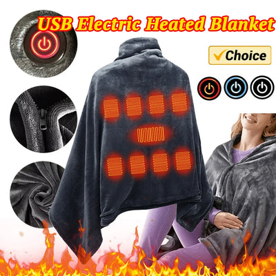 USB Electric Heated Blanket 3 Heating Levels Fleece Heated Blanket Wearable Body Warmer Blanket for Household Office