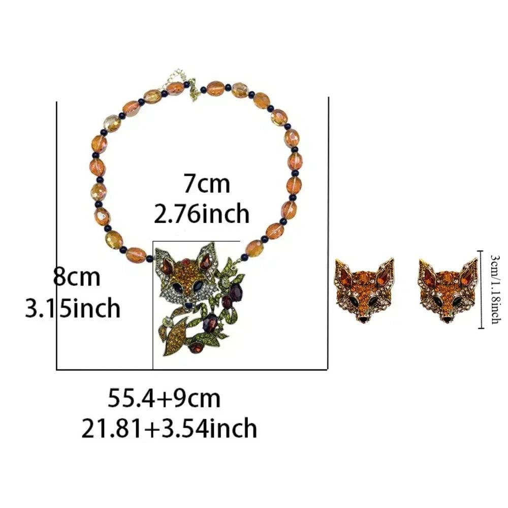 Luxury crystal cat necklace earrings beaded exaggerated rhinestones pendant accessories neck jewelry