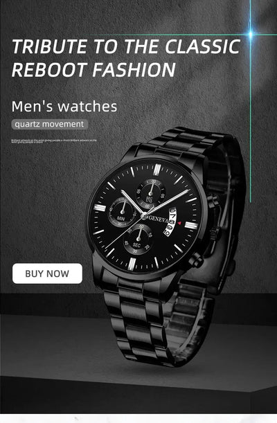 Fashion Mens Watches Luxury Black Stainless Steel Quartz Wrist Watch Man Business Watch for Men Calendar Clock Reloj Hombre