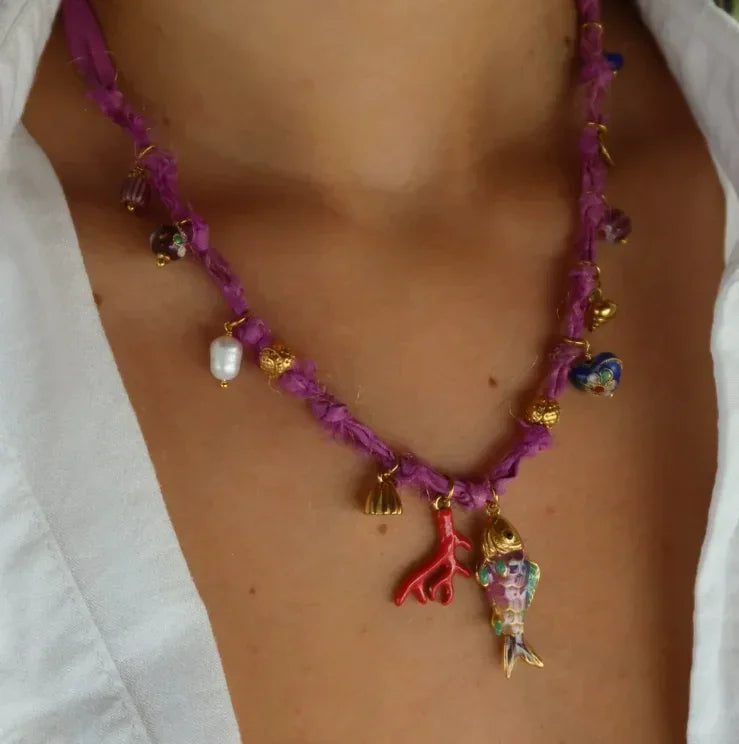 Handmade Scarf Choker Necklace for Women Girls New Fashion Fish Baroque Pearl Pendant Necklace Bohemian Vacation Necklace Gifts