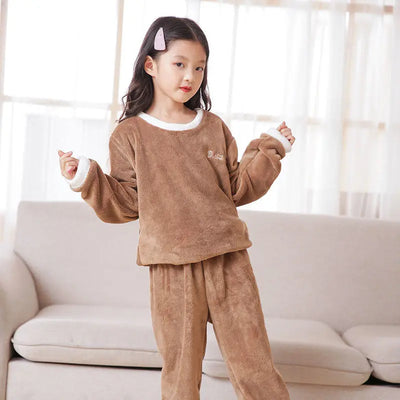 Flannel Pajama Pullover Top Winter Toddler Children Baby Coral Fleece Warm Sweatshirt Pant 2pcs Boy Girl Kids Fall Sleepwear Set