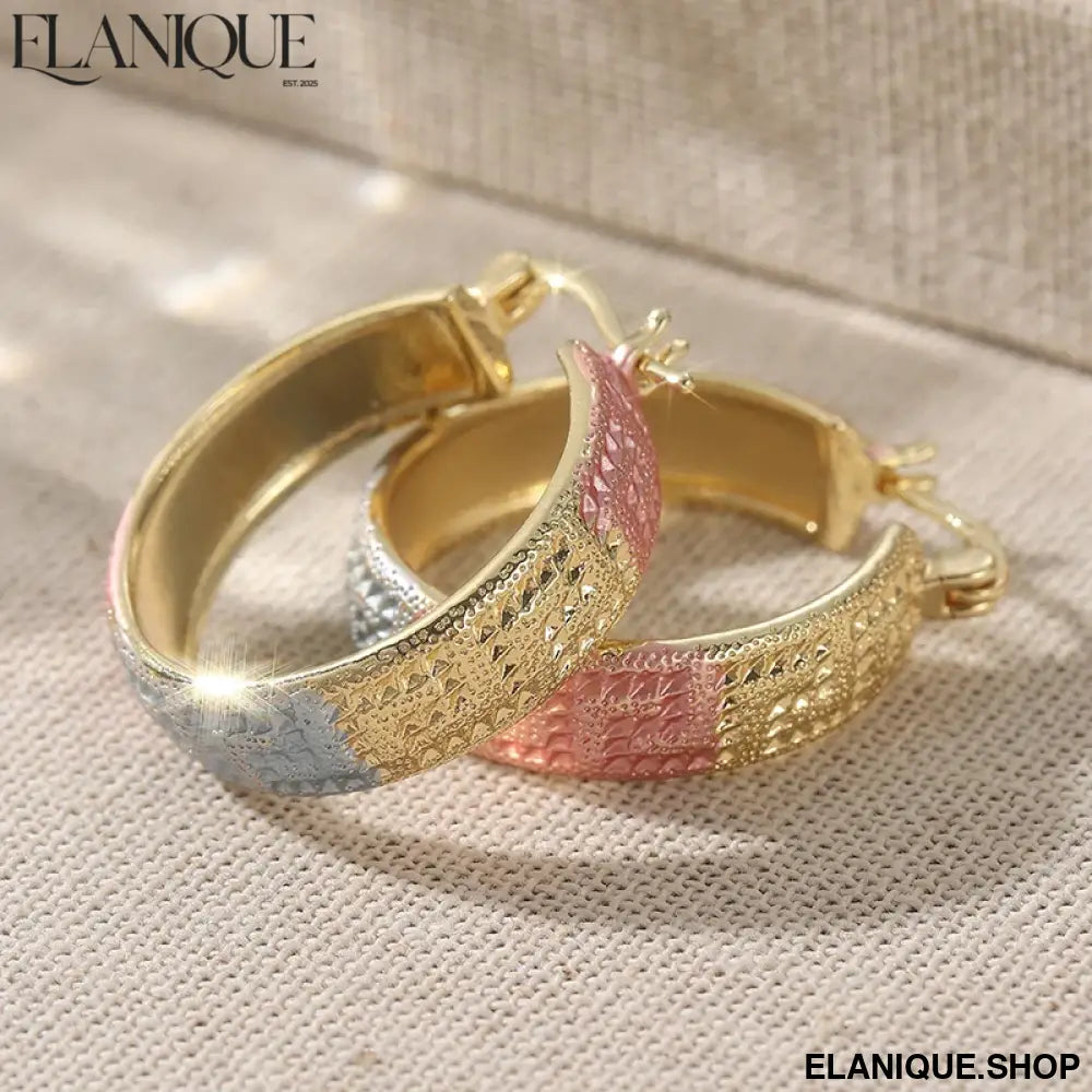 Three-Tone Wide Hoop Earrings – Vintage Charm for Women