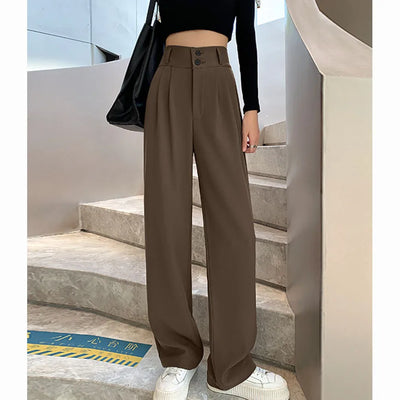 High Waist Wide Leg Pants for Women New Loose Straight Coffee Trousers Autumn Double Buttons Casual Suit Pants Female