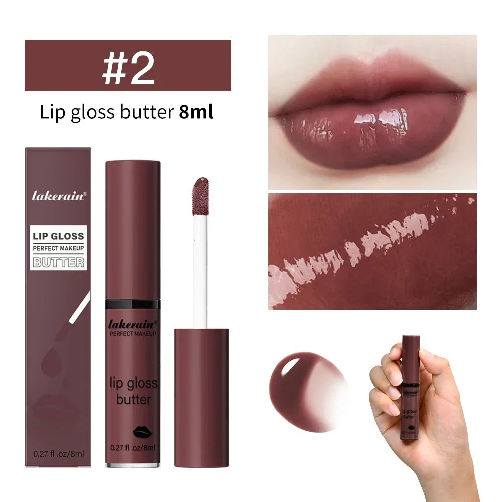 8ml Butter Non-stick Cup Gloss Lip Gloss Moisturizing Mirror Lip Gloss Lasting Color Lip glaze Dye Lip Liquid Makeup For Women