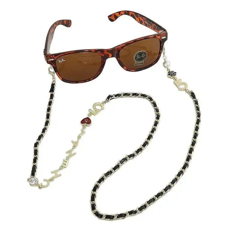 Luxury glasses lariat necklace: adjustable designer chain with heart charm initial letter eyewear cord