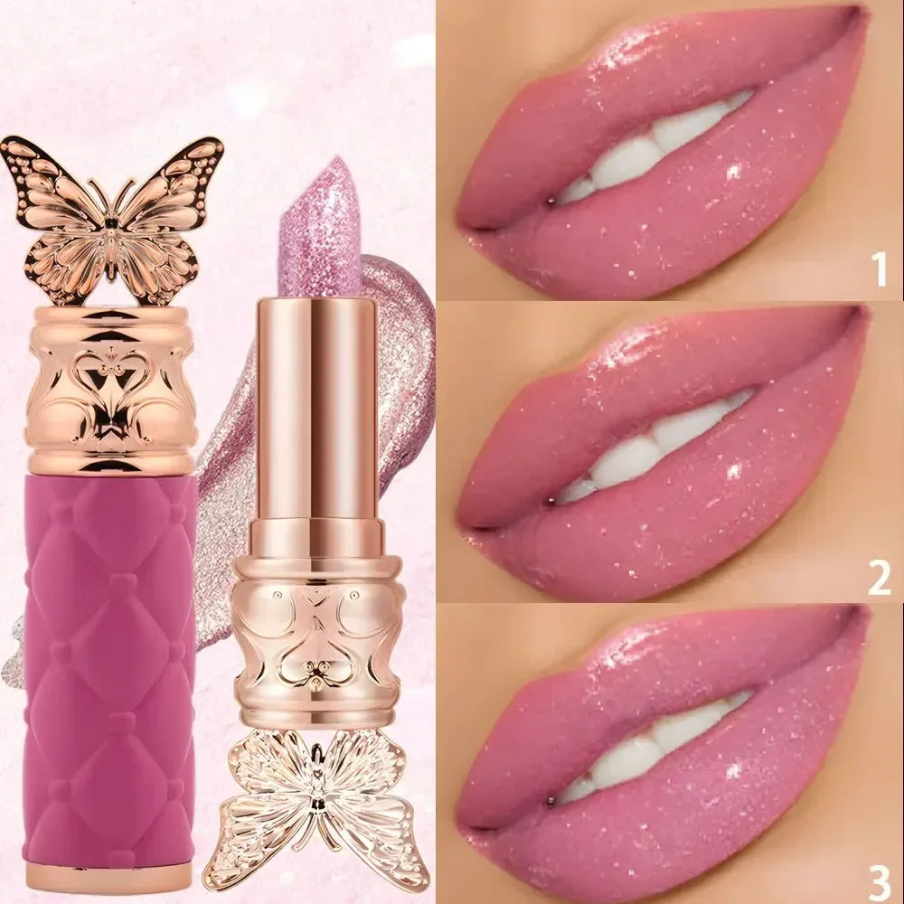 Hua Fei Butterfly Dance Pearlescent Color Changing Lipstick Moisturizing Moisturizing Not easy to take off makeup Lip gloss