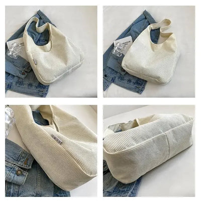 Canvas Shoulder Women's Tote Bag Corduroy Simple Casual Large Capacity Designer Handbags For Women Travel Solid Shopper Bag