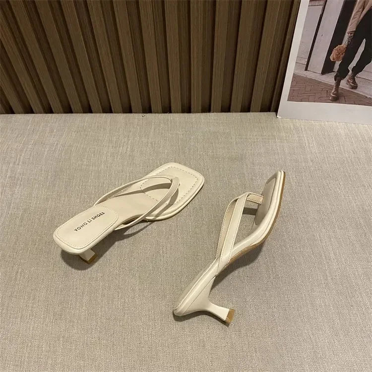 Flip Flops Women Summer Outside New Square Head Slim Heel Sandals Fashion Clip Toe Slippers Women Sandals Pantuflas De Mujer