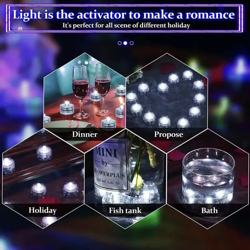 1 Pack Submersible LED Lights Waterproof Small Tealight Flameless Submersible Lights for Decor Vase Pool Pond Halloween Lantern