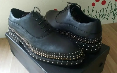 Handmade Rivets Brogue Shoes Wedding Dress Shoe Cow Genuine leather Men Oxfords  Plus Size 38-45