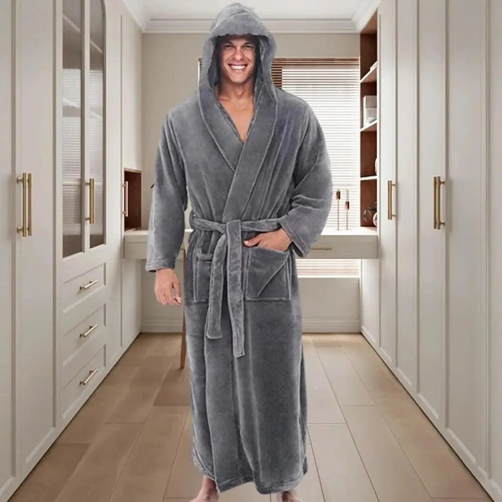 Cozy Bathrobe Luxurious Men's Hooded Bathrobe