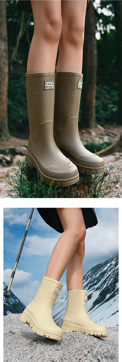 Women Waterproof Boots New Style Elastic Mouth Ankle Boots Mid Top Rain Shoes Non Slip Outdoor Indoor Chelsea Water Boot Woman