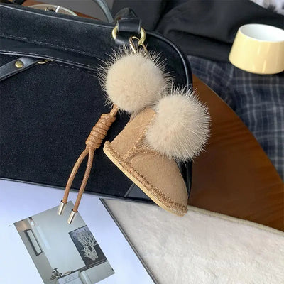 Winter Theme Bag Charm Keychain Pendant,Plush Snow Boots/Gloves Shape,Purse/Handbag Hanging Decoration,Keyring DIY Accessories