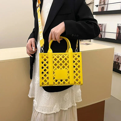 Designer Tote Bag For Women Brand Hollow Out Shoulder Bag 2025 New Travel Beach Handbag Purple Bag Fashion Shopper Purse