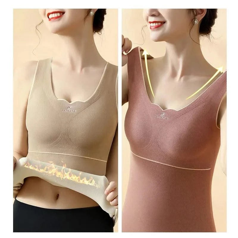 Thermal Underwear Velvet Vest Winter Women’s Solid Bottom with Chest Pad Camisole Slim Warm Sling Vest Female Thermal Underwear