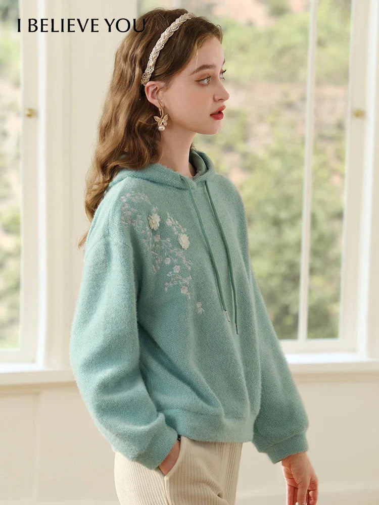 I BELIEVE YOU Hooded Cashmere Thick Sweater for Women 2024 Soft Loose Winter New Knitted Top Gentle Thick Hoodie 2224194822
