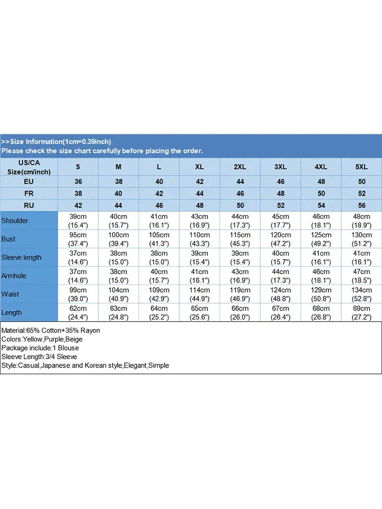 Women's Linen Bohemian Floral Printed  3/4 Sleeve O-Neck Top